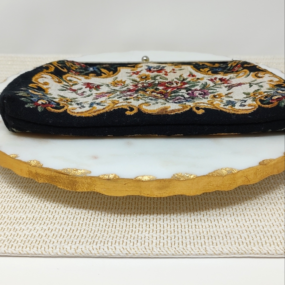 Vintage Walborg black floral embroidered clutch handbag - Picture 12 of 13